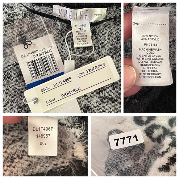 Spense NWT Women's Open Front Leopard Print Sweater SZ Petite XL Ivory Black - Picture 8 of 8